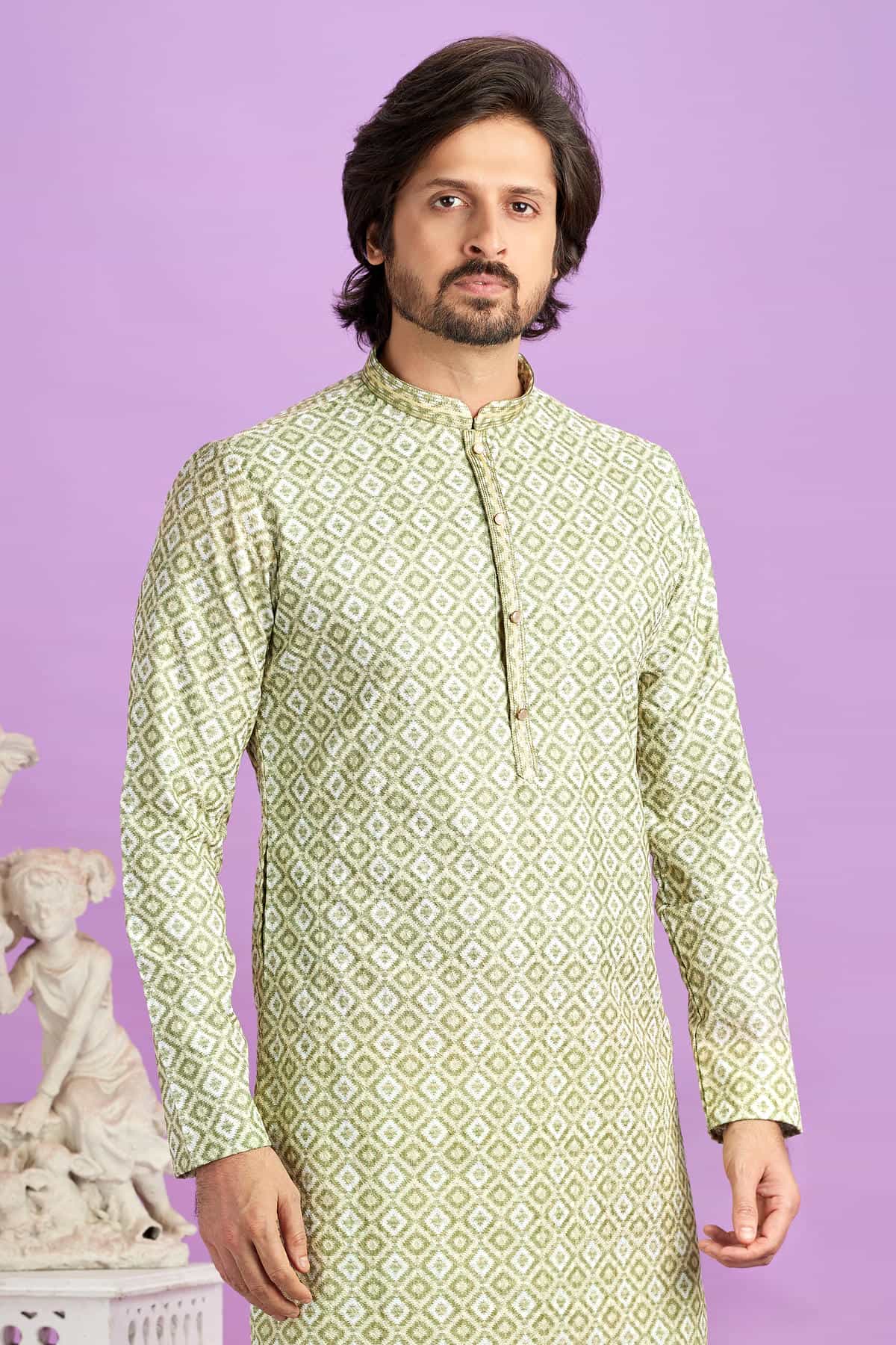 Cotton Digital Print Kurta Pajama In Light Green Colour KP1230479 2