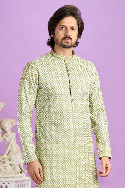 Cotton Digital Print Kurta Pajama In Light Green Colour KP1230479 2