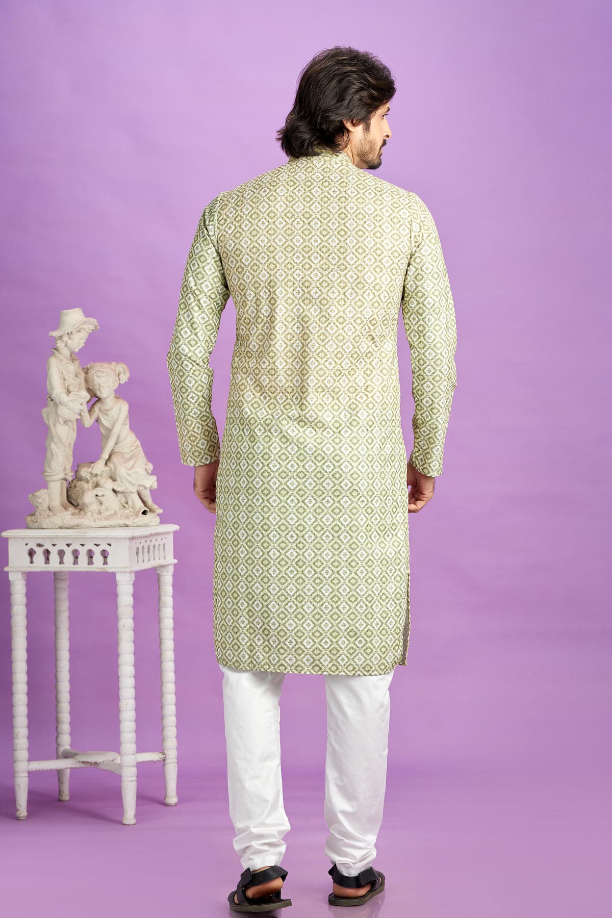 Cotton Digital Print Kurta Pajama In Light Green Colour KP1230479 3