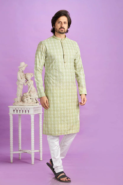 Cotton Digital Print Kurta Pajama In Light Green Colour KP1230479