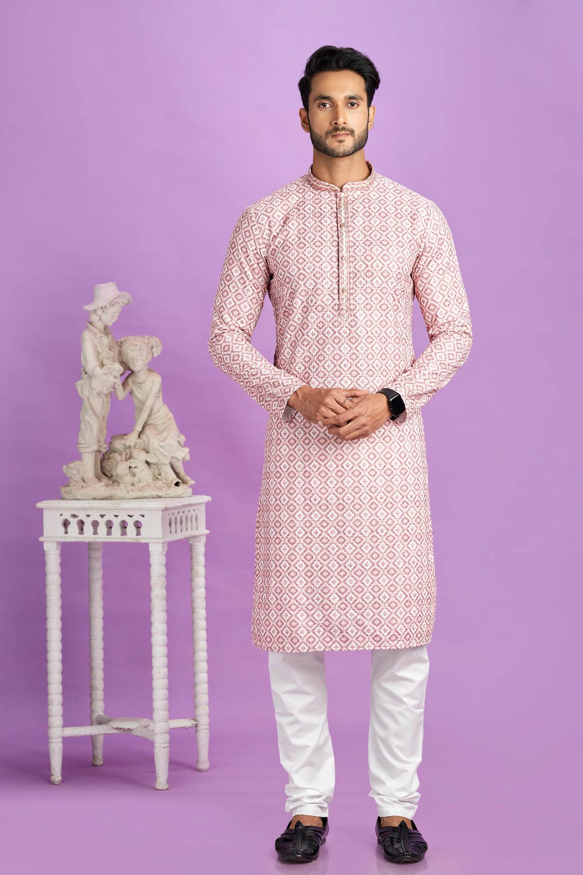 Cotton Digital Print Kurta Pajama In Pink Colour KP1230481