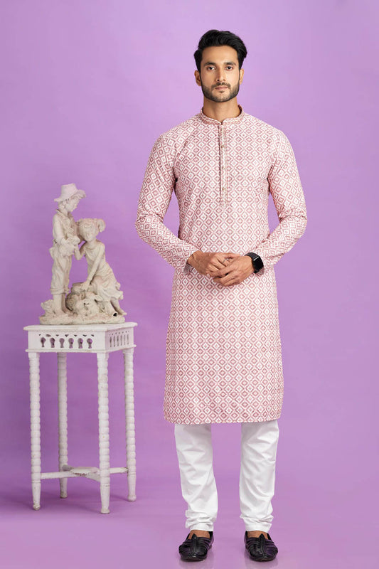 Cotton Digital Print Kurta Pajama In Pink Colour KP1230481