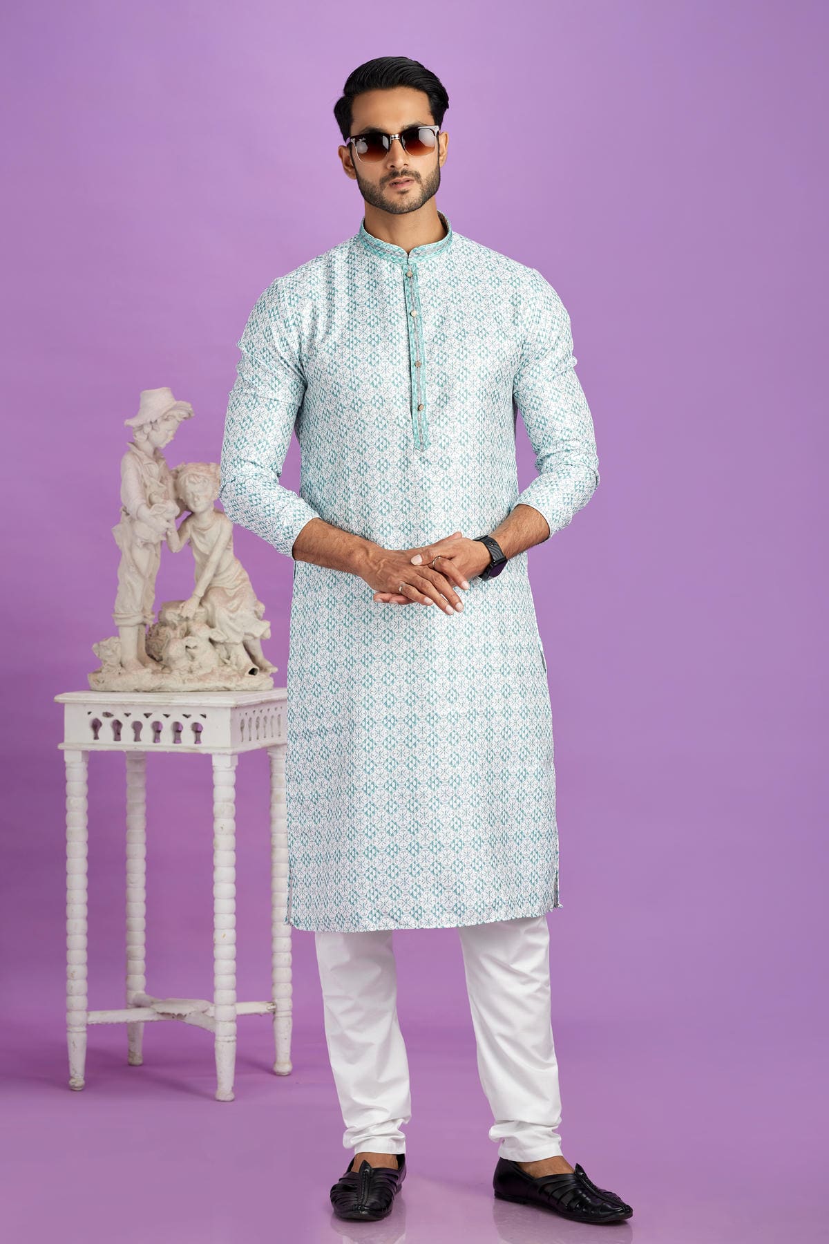 Cotton Digital Print Kurta Pajama In Sea Green Colour KP1230477 1