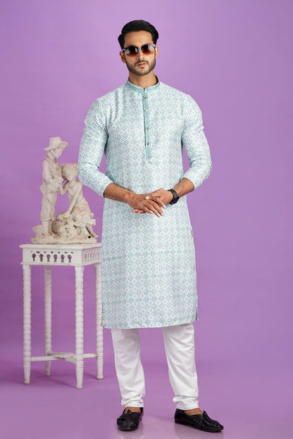 Cotton Digital Print Kurta Pajama In Sea Green Colour KP1230477 1