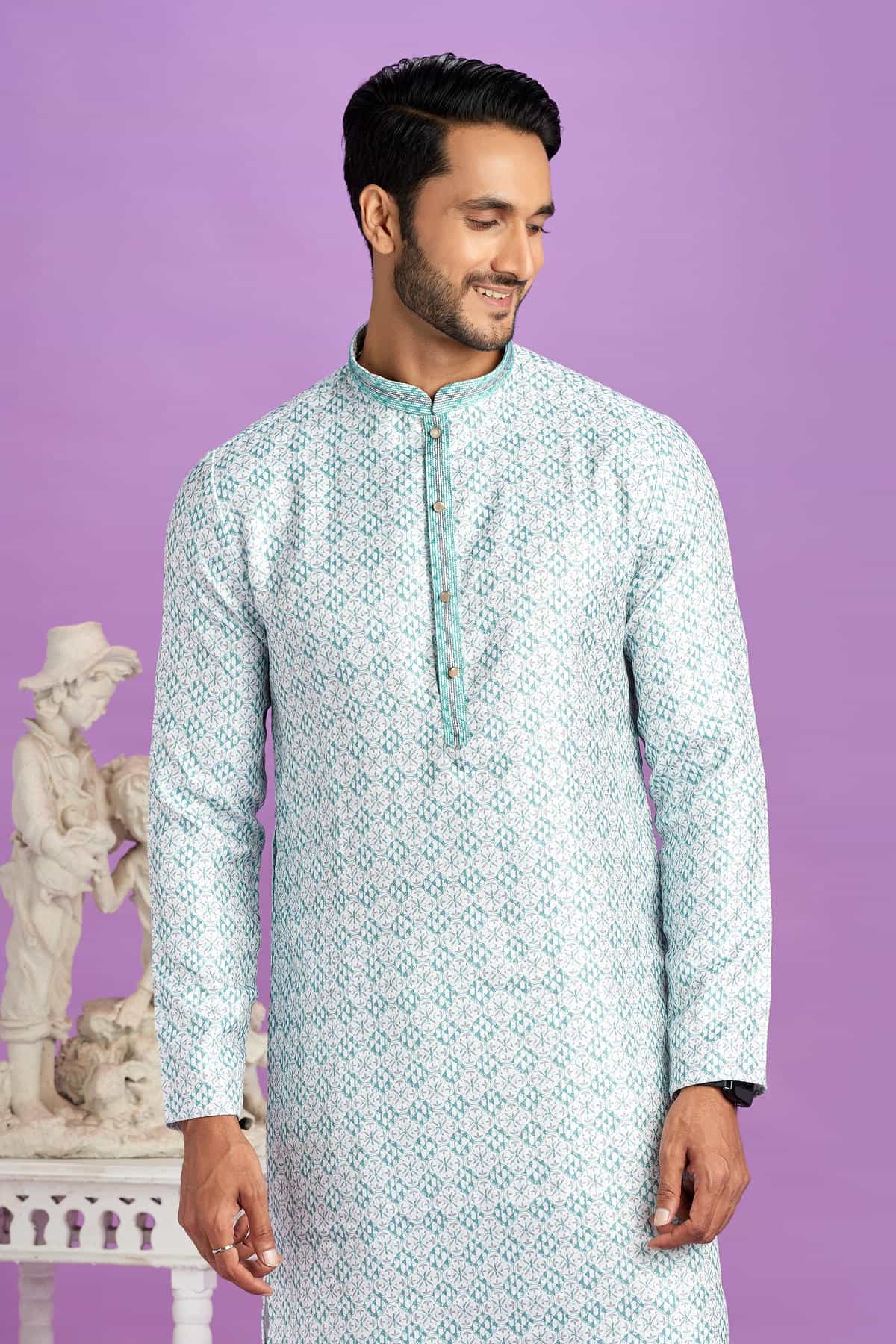 Cotton Digital Print Kurta Pajama In Sea Green Colour KP1230477 2