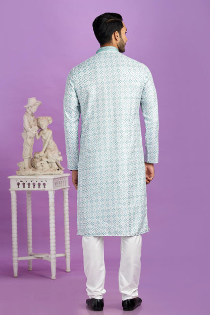 Cotton Digital Print Kurta Pajama In Sea Green Colour KP1230477 3