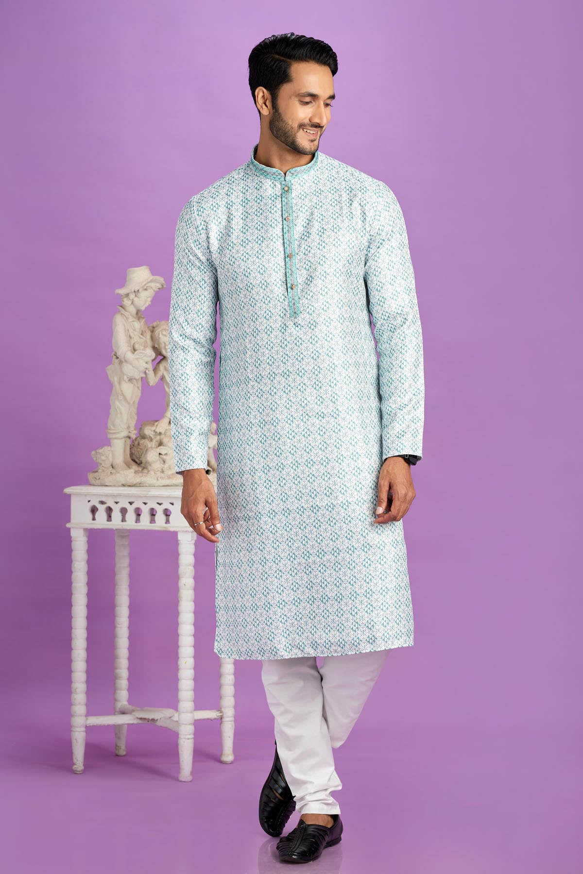 Cotton Digital Print Kurta Pajama In Sea Green Colour KP1230477