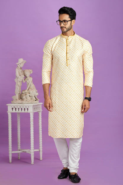 Cotton Digital Print Kurta Pajama In Yellow Colour KP1230475 1