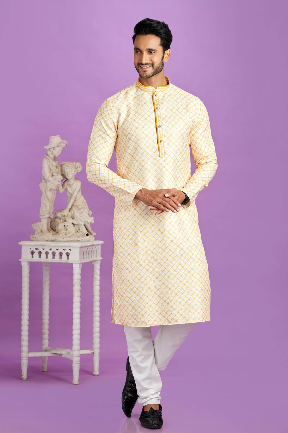 Cotton Digital Print Kurta Pajama In Yellow Colour KP1230475