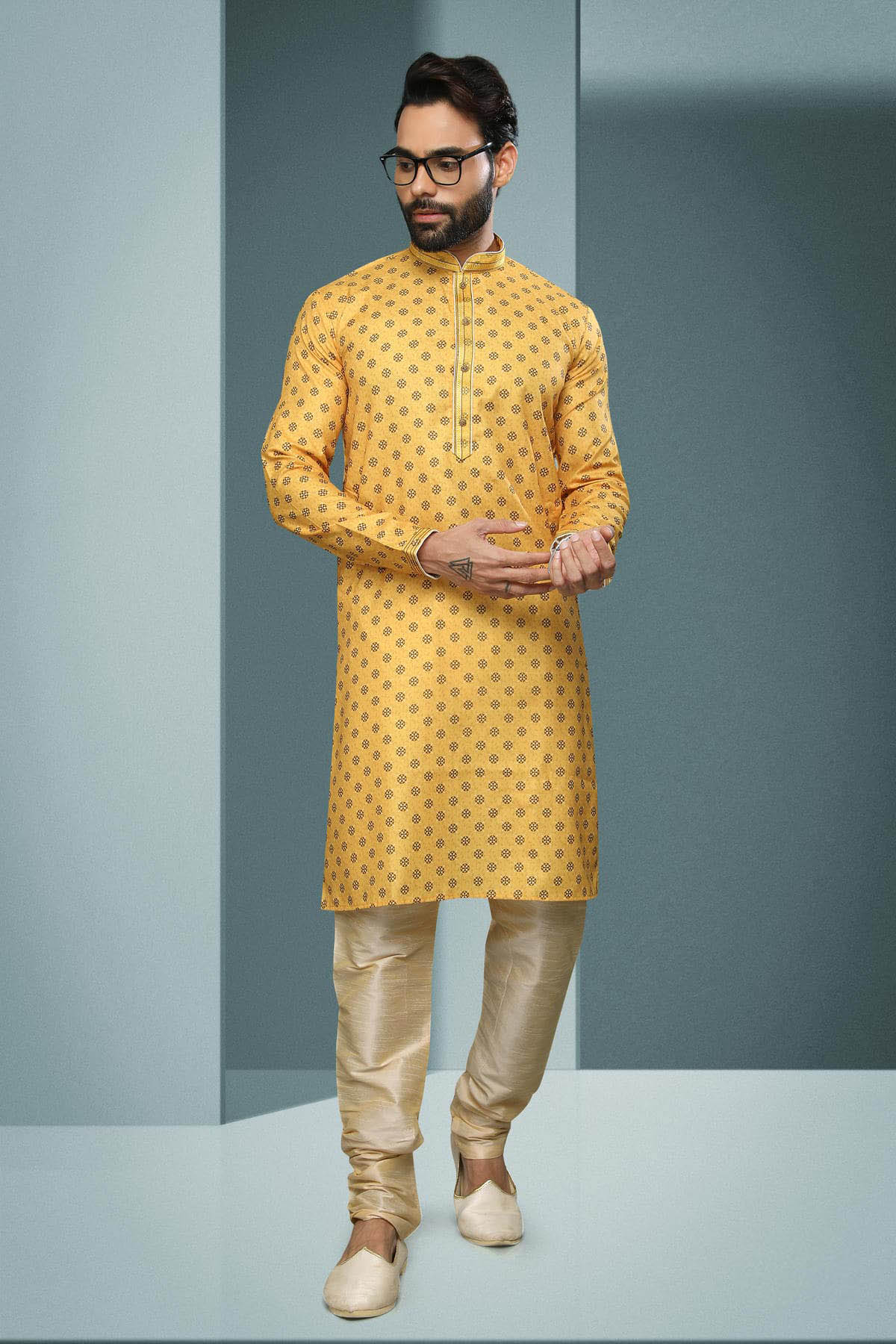 Cotton Kurta Pajama In Gold colour KP1230337 A