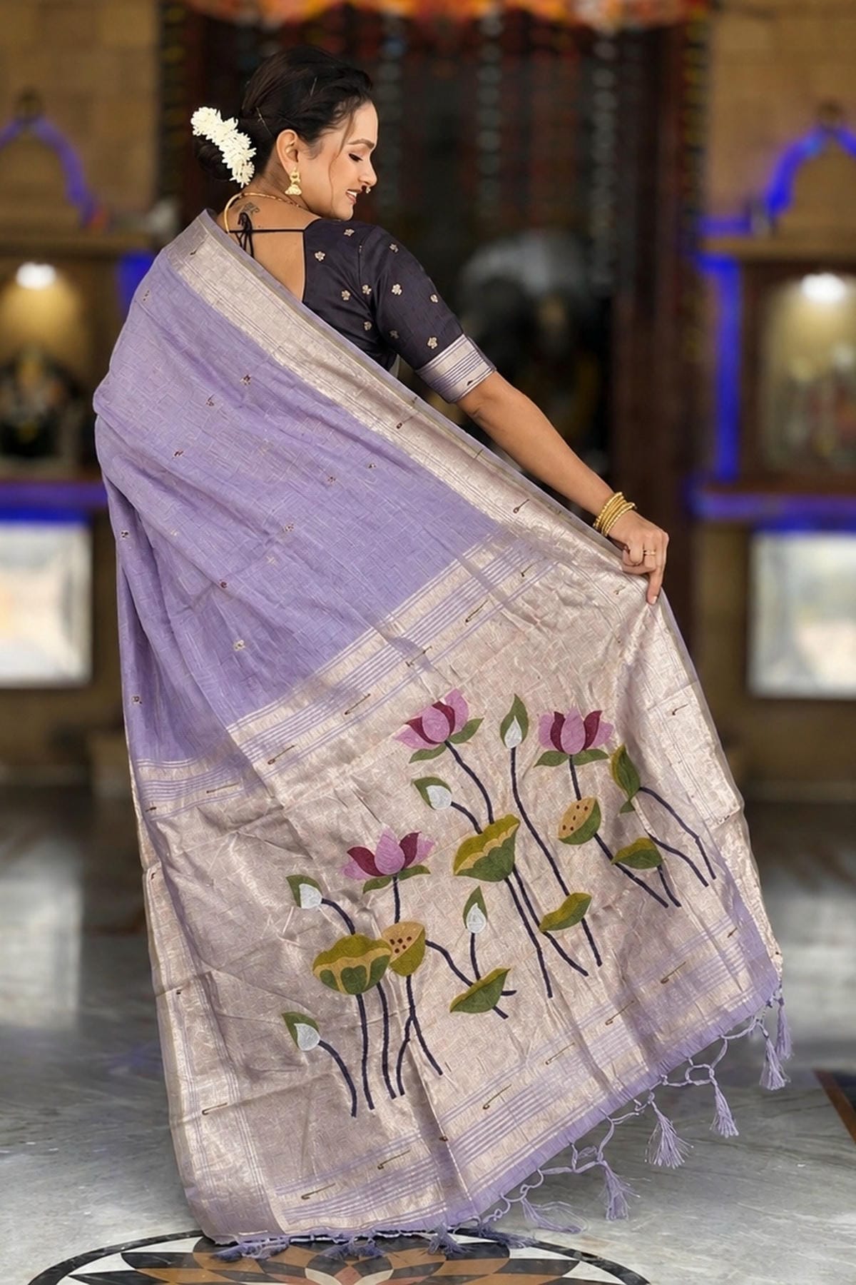 Cotton Silk Woven Work Traditional Sarees In Lavender Colour