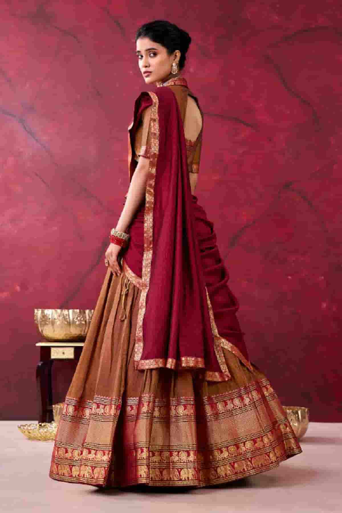 Cotton Zari Woven Work Lehenga Choli In Brown Colour