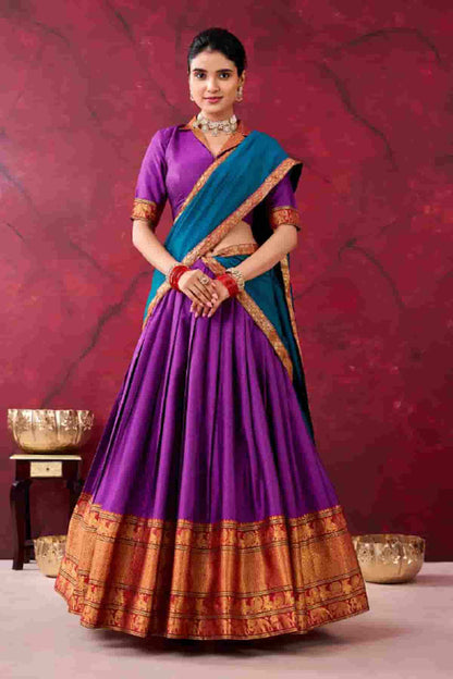 Cotton Zari Woven Work Lehenga Choli In Purple Colour