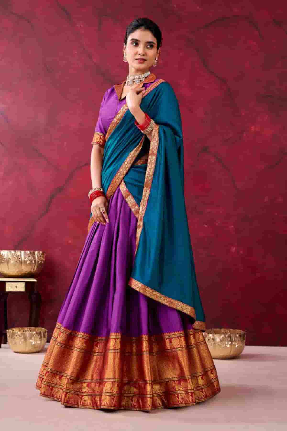 Cotton Zari Woven Work Lehenga Choli In Purple Colour