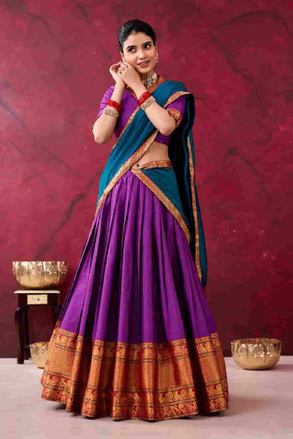 Cotton Zari Woven Work Lehenga Choli In Purple Colour