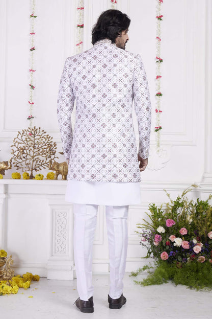 Cream Art Silk Embroidery Work 3 Pcs Jacket Set