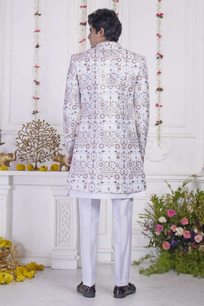 Cream Art Silk Embroidery Work 3 Pcs Jacket Set