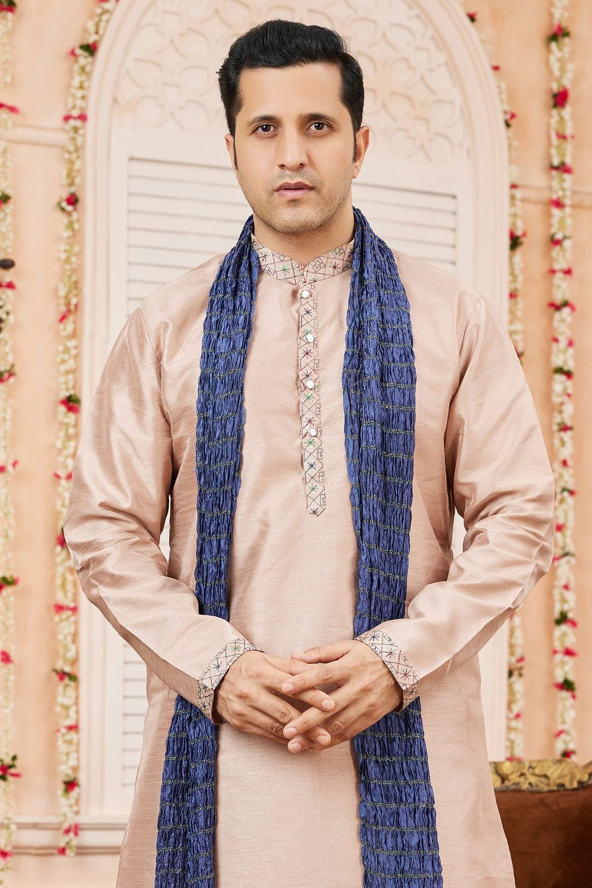 Cream Colour Art Banarasi Silk Kurta Pajama With Stole KP1230250 B
