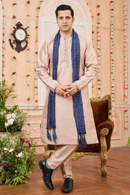 Cream Colour Art Banarasi Silk Kurta Pajama With Stole KP1230250