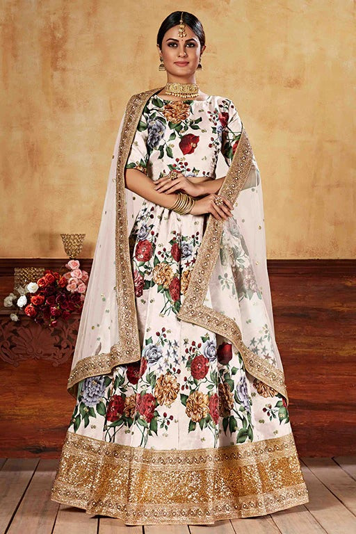 Cream Colour Art Silk Designer Lehenga Choli LC1240037