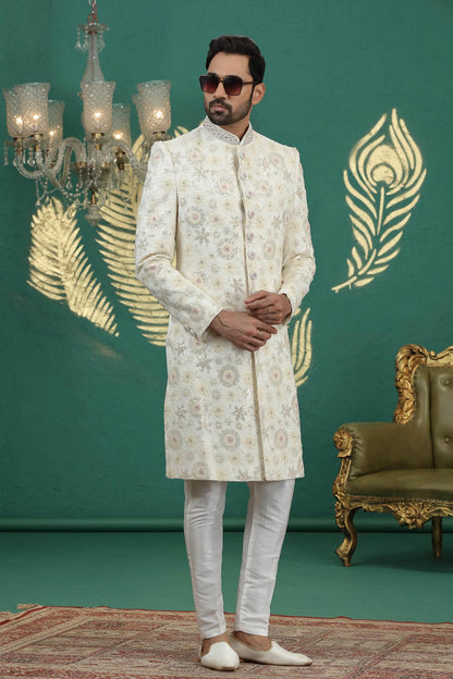 Cream Colour Art Silk Embroidery Sherwani