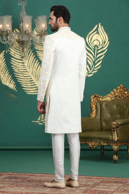 Cream Colour Art Silk Embroidery Sherwani