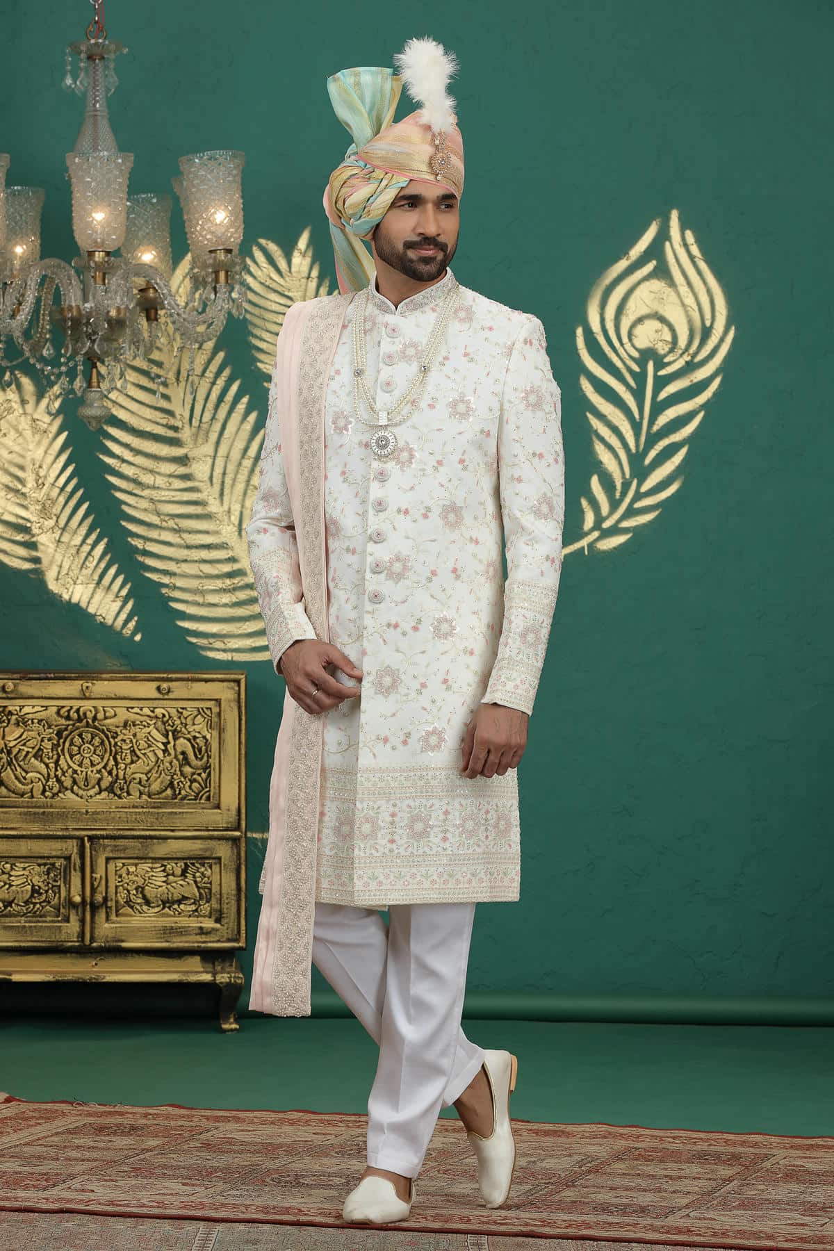 Cream Colour Art Silk Embroidery Sherwani