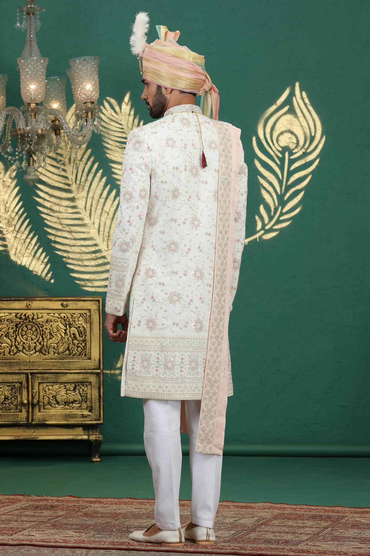 Cream Colour Art Silk Embroidery Sherwani