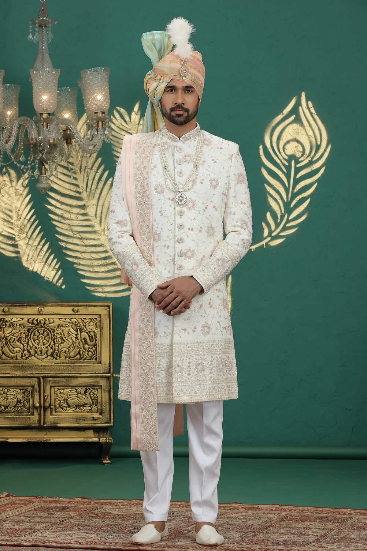 Cream Colour Art Silk Embroidery Sherwani