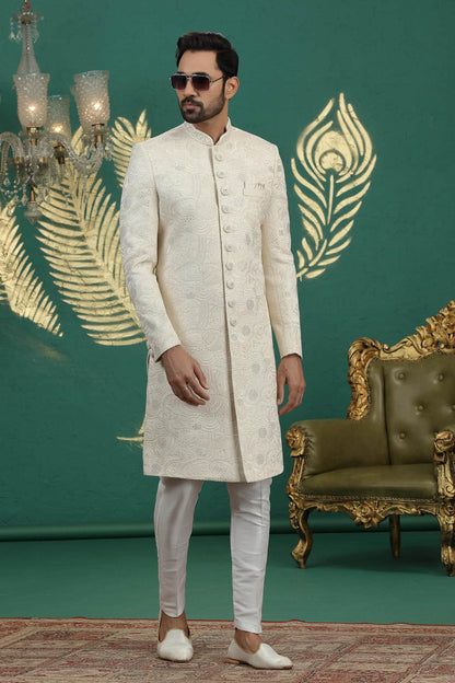 Cream Colour Art Silk Embroidery Sherwani
