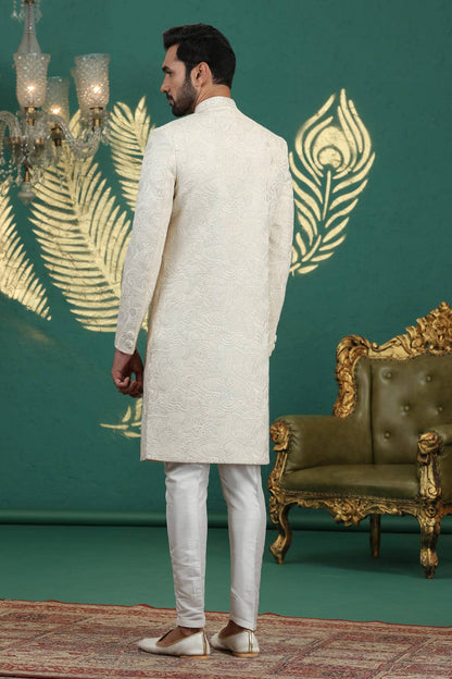 Cream Colour Art Silk Embroidery Sherwani