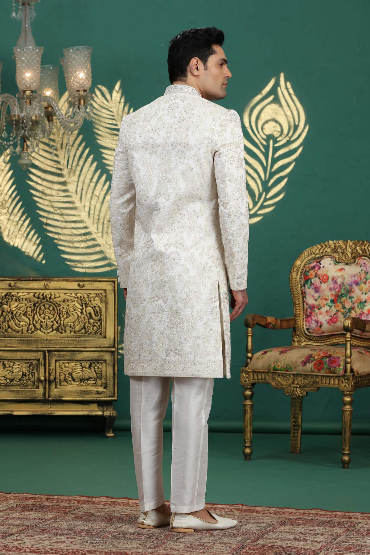 Cream Colour Art Silk Embroidery Sherwani