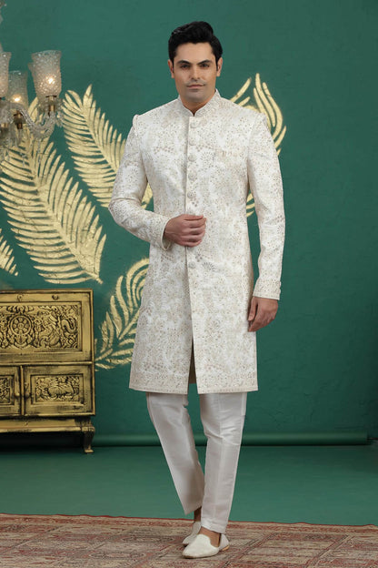 Cream Colour Art Silk Embroidery Sherwani