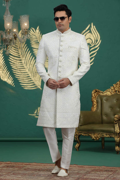Cream Colour Art Silk Embroidery Sherwani