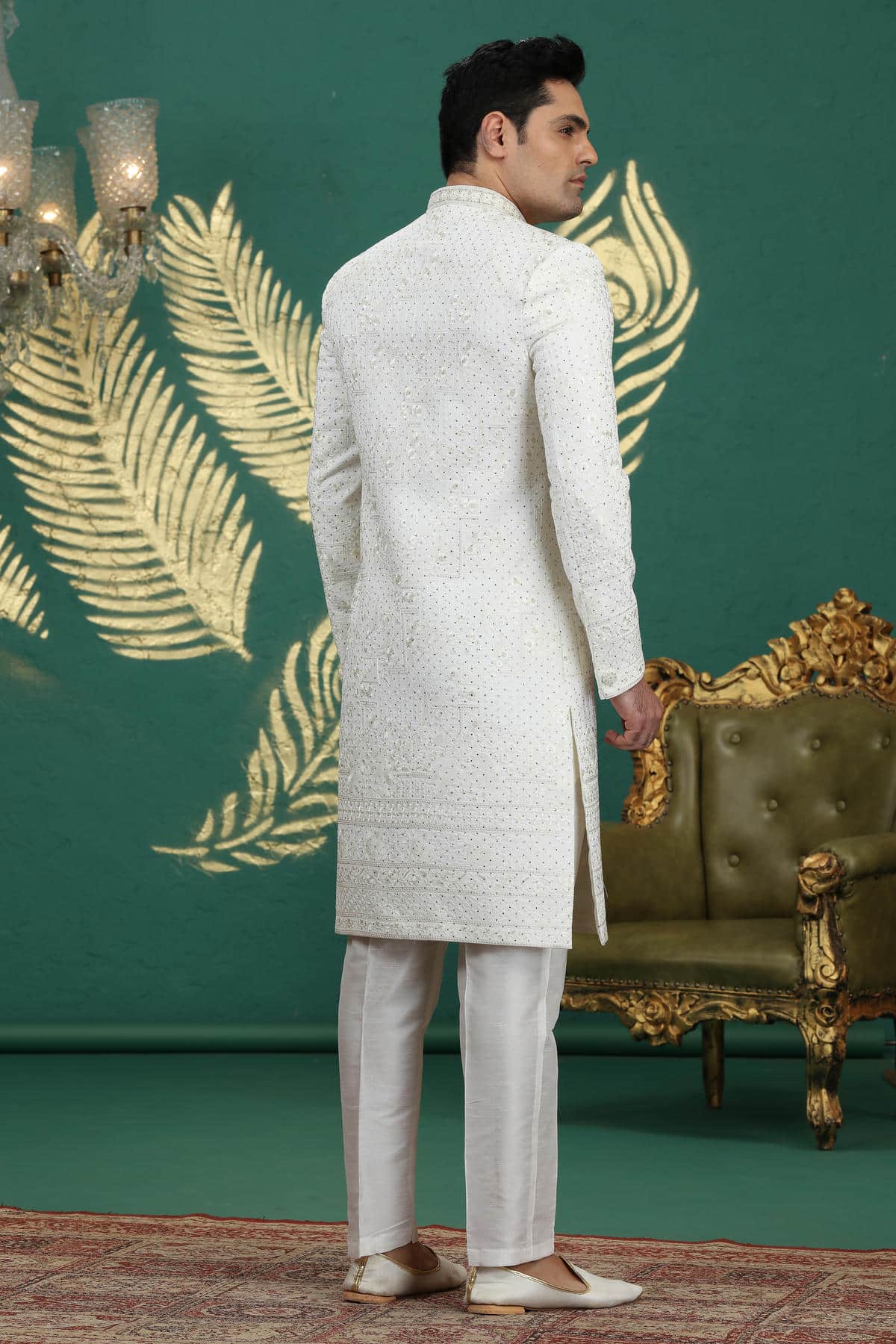 Cream Colour Art Silk Embroidery Sherwani