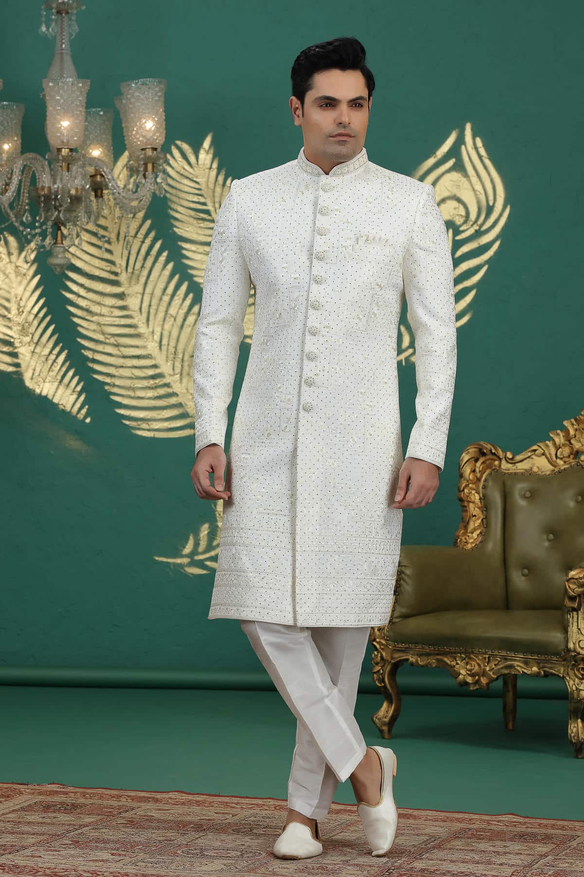Cream Colour Art Silk Embroidery Sherwani
