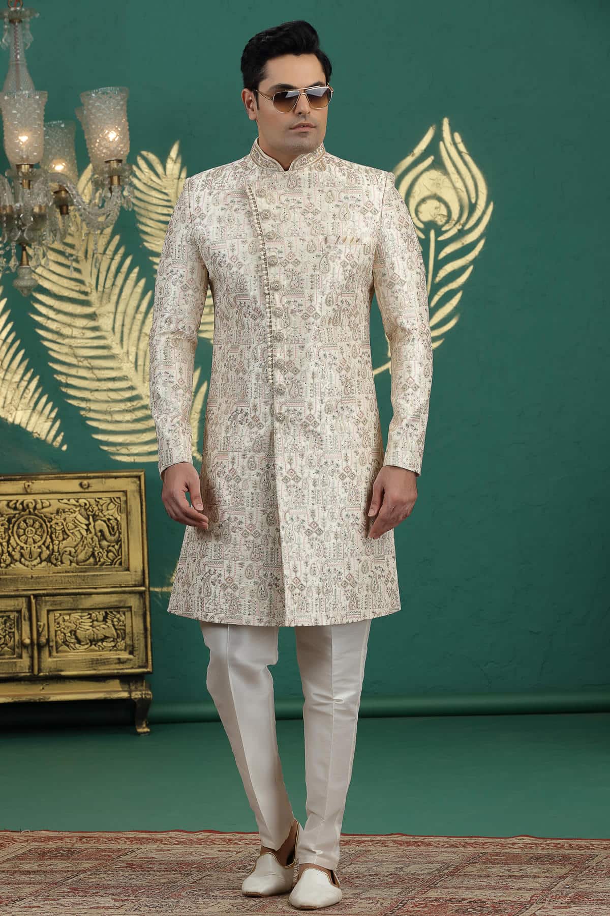 Cream Colour Art Silk Embroidery Sherwani