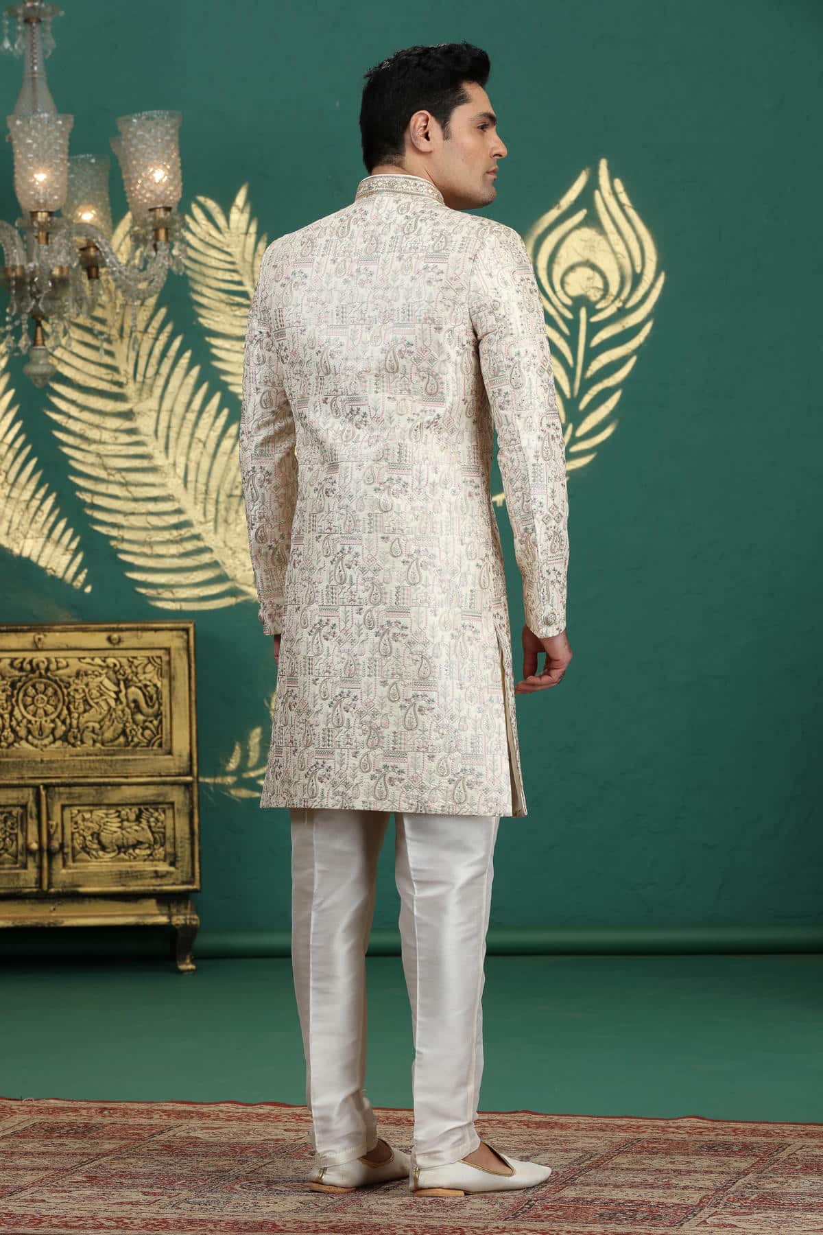 Cream Colour Art Silk Embroidery Sherwani