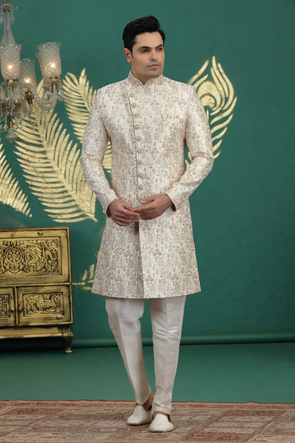 Cream Colour Art Silk Embroidery Sherwani