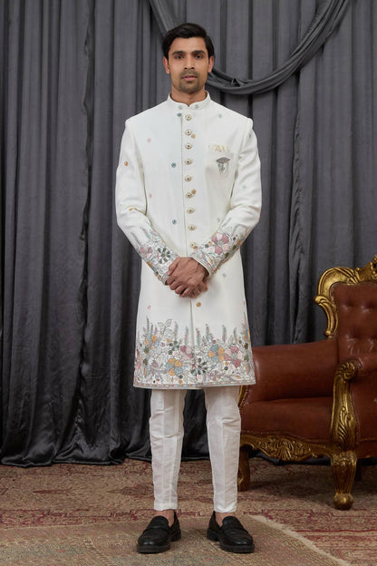Cream Colour Art Silk Embroidery Work Indo Western Sherwani SH1230594