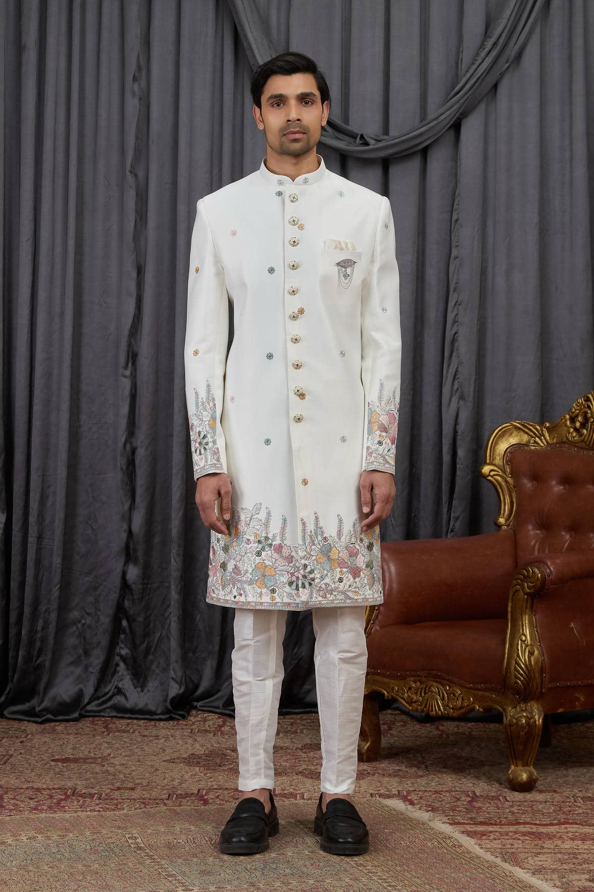 Cream Colour Art Silk Embroidery Work Indo Western Sherwani SH1230594