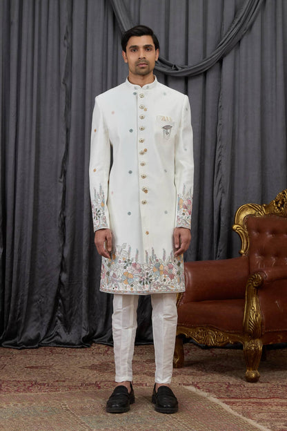 Cream Colour Art Silk Embroidery Work Indo Western Sherwani SH1230594