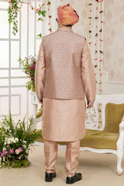 Cream Colour Art Silk Kurta Pajama With Jacket KP1230271 A
