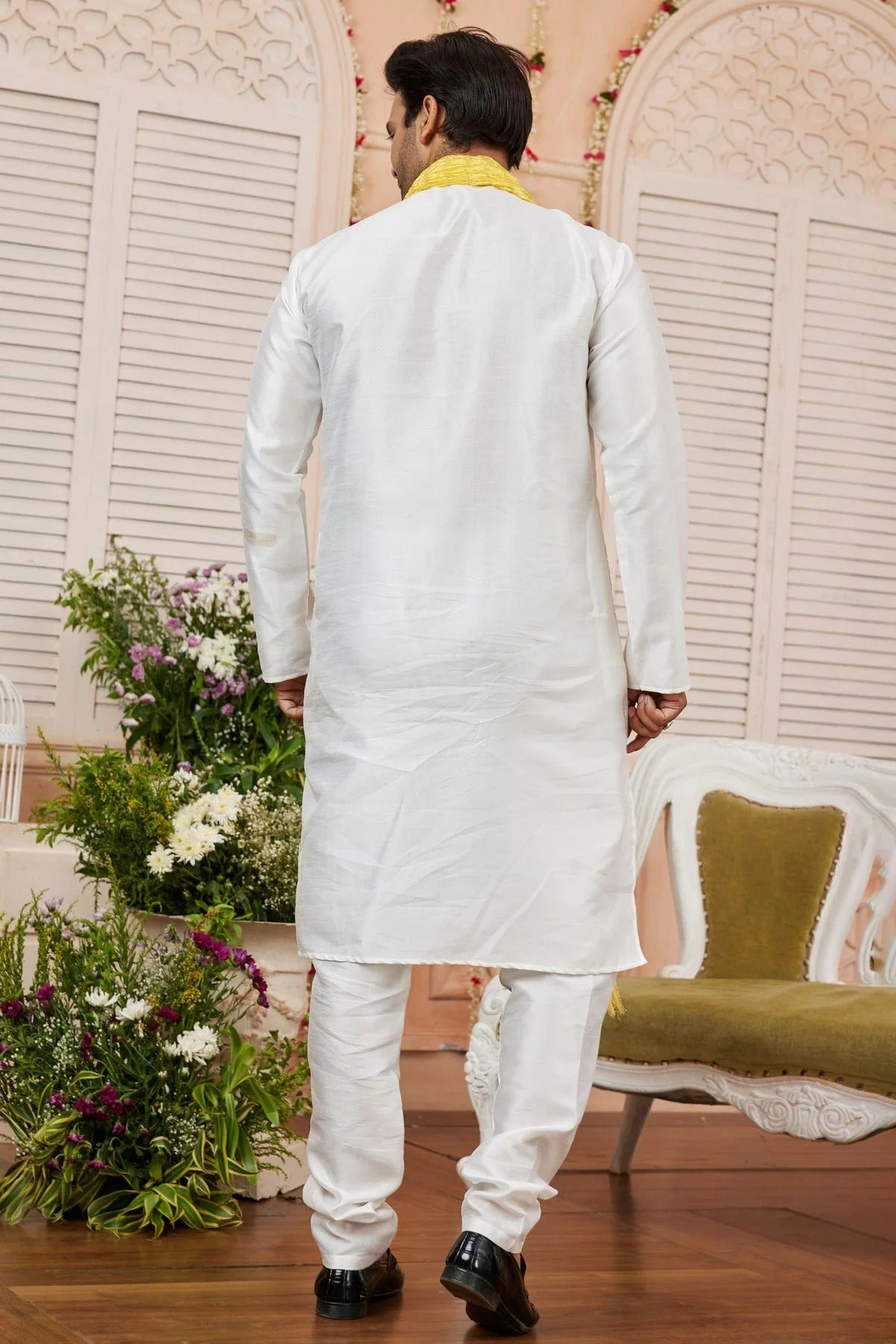Cream Colour Art Silk Kurta Pajama With Stole KP1230243 A