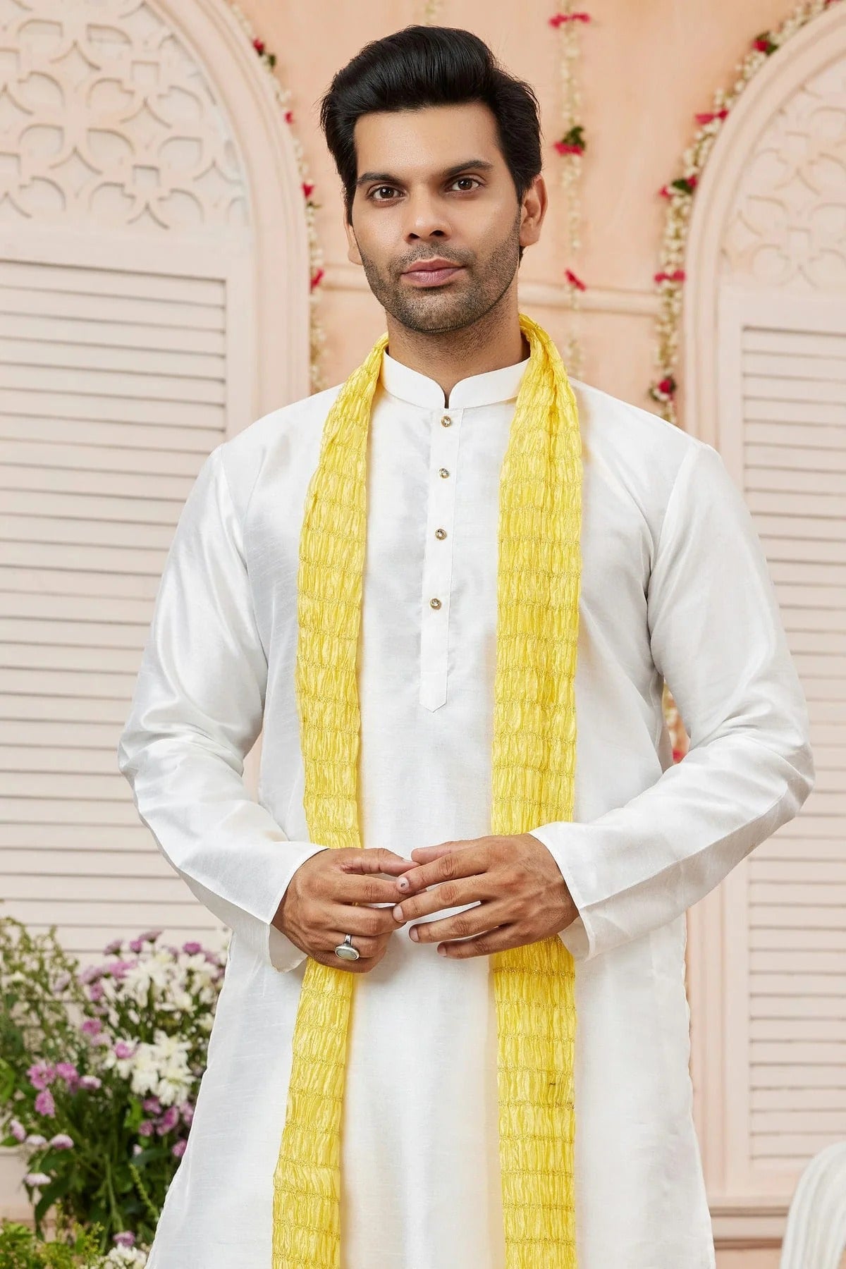 Cream Colour Art Silk Kurta Pajama With Stole KP1230243 B