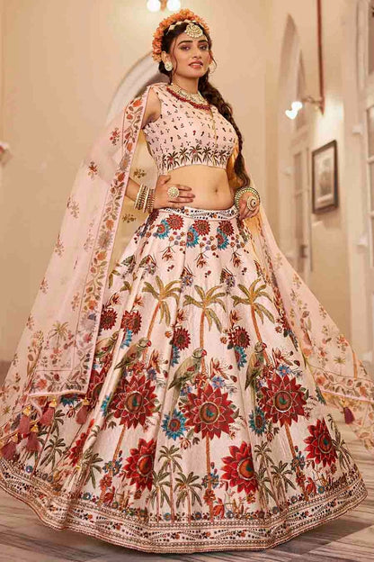 Cream Colour Art Silk Printed and Hand Work Lehenga Choli LC1080973 A