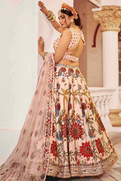 Cream Colour Art Silk Printed and Hand Work Lehenga Choli LC1080973 B