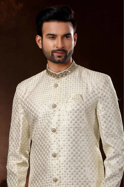 Cream Colour Art Silk Sherwani SH1040370 A
