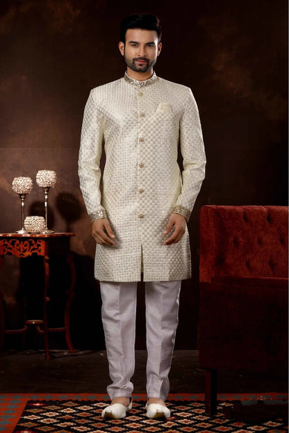 Cream Colour Art Silk Sherwani SH1040370
