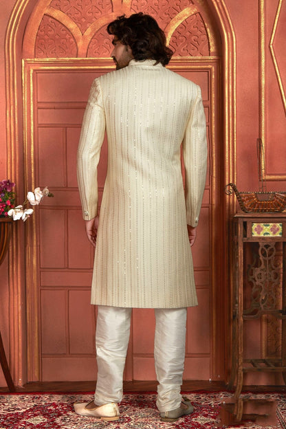 Cream Colour Art Silk Sherwani With Churidar Pant SH1230049 B